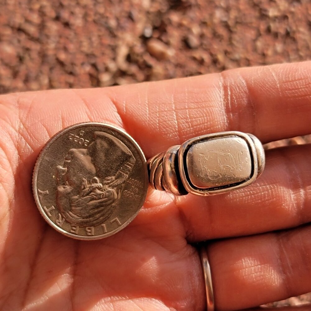 Heavy solid 925 sterling silver vintage engraved monogram ring - Picture 11 of 16